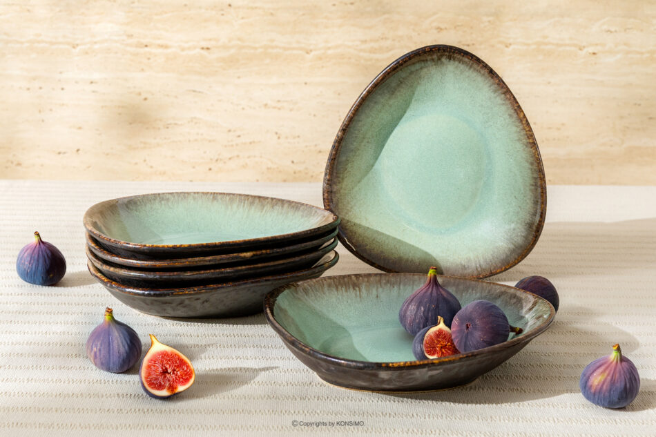 PRIMA Talerz głęboki z ceramiki ręcznie szkliwiony 6 szt. szałwiowy szałwiowy - zdjęcie 1