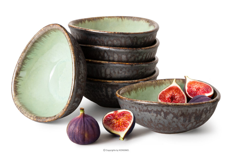 PRIMA Miska z ceramiki ręcznie szkliwiona 6 szt. szałwiowy szałwiowy - zdjęcie 0