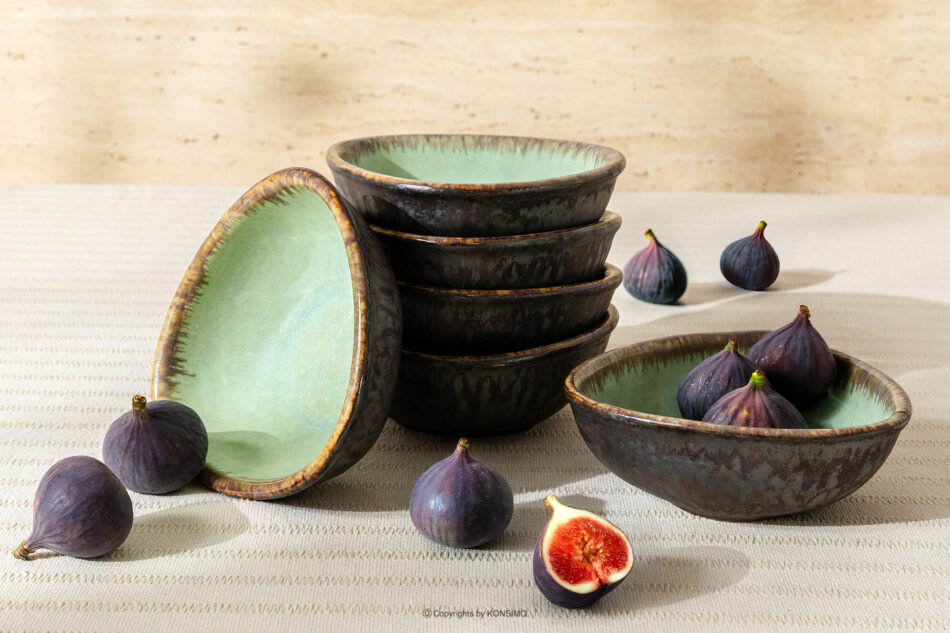 PRIMA Miska z ceramiki ręcznie szkliwiona 6 szt. szałwiowy szałwiowy - zdjęcie 1