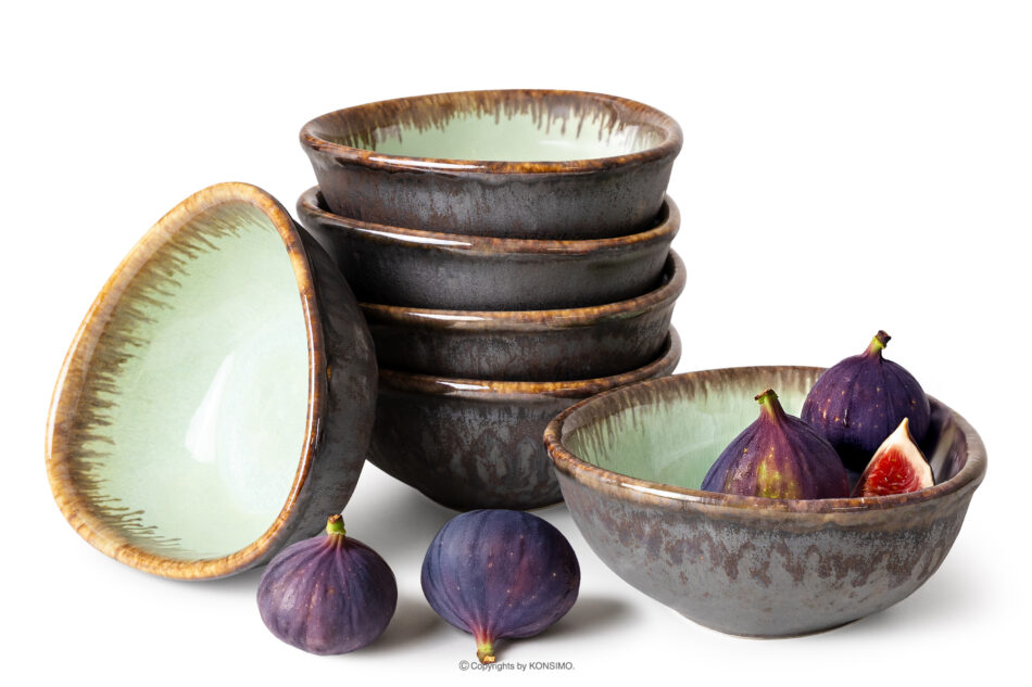 PRIMA Salaterka z ceramiki ręcznie szkliwiona 6 szt. szałwiowy szałwiowy - zdjęcie 0