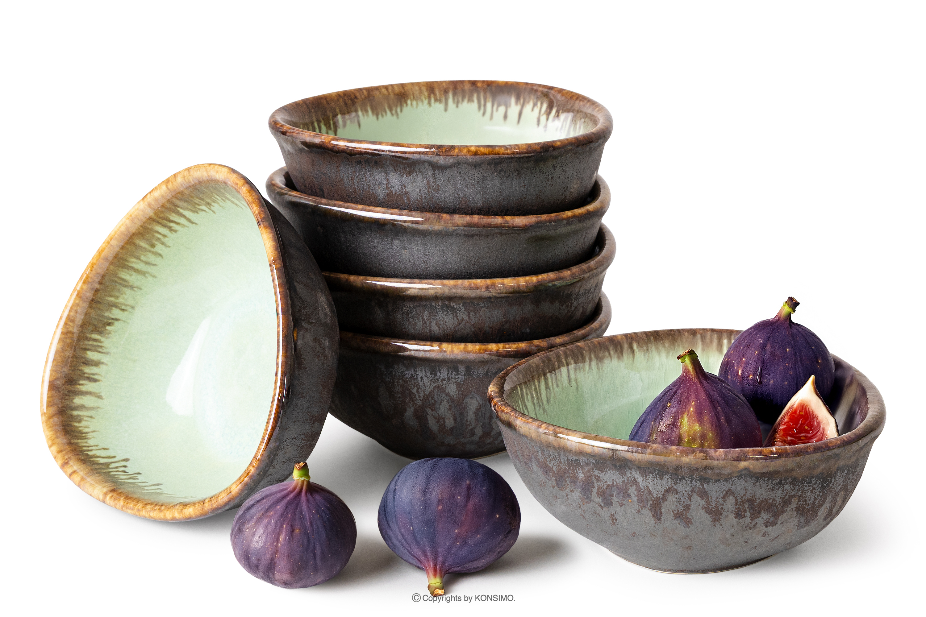 Salaterka z ceramiki ręcznie szkliwiona 6 szt. szałwiowy