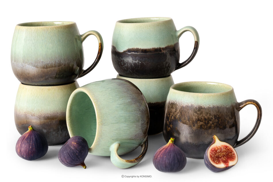 PRIMA Kubek z ceramiki ręcznie szkliwiony 6 szt. szałwiowy szałwiowy - zdjęcie 0