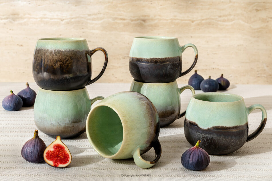 PRIMA Kubek z ceramiki ręcznie szkliwiony 6 szt. szałwiowy szałwiowy - zdjęcie 1