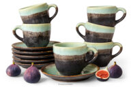 Filiżanka do kawy ze spodkiem z ceramiki ręcznie szkliwiony 6 szt. szałwiowy