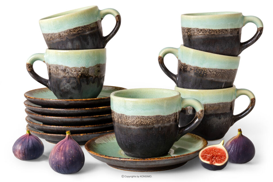 PRIMA Filiżanka do kawy ze spodkiem z ceramiki ręcznie szkliwiony 6 szt. szałwiowy szałwiowy - zdjęcie 0