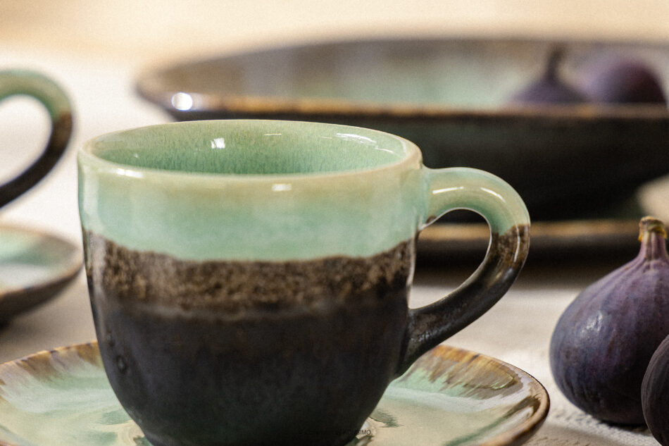 PRIMA Filiżanka do kawy ze spodkiem z ceramiki ręcznie szkliwiony 6 szt. szałwiowy szałwiowy - zdjęcie 11