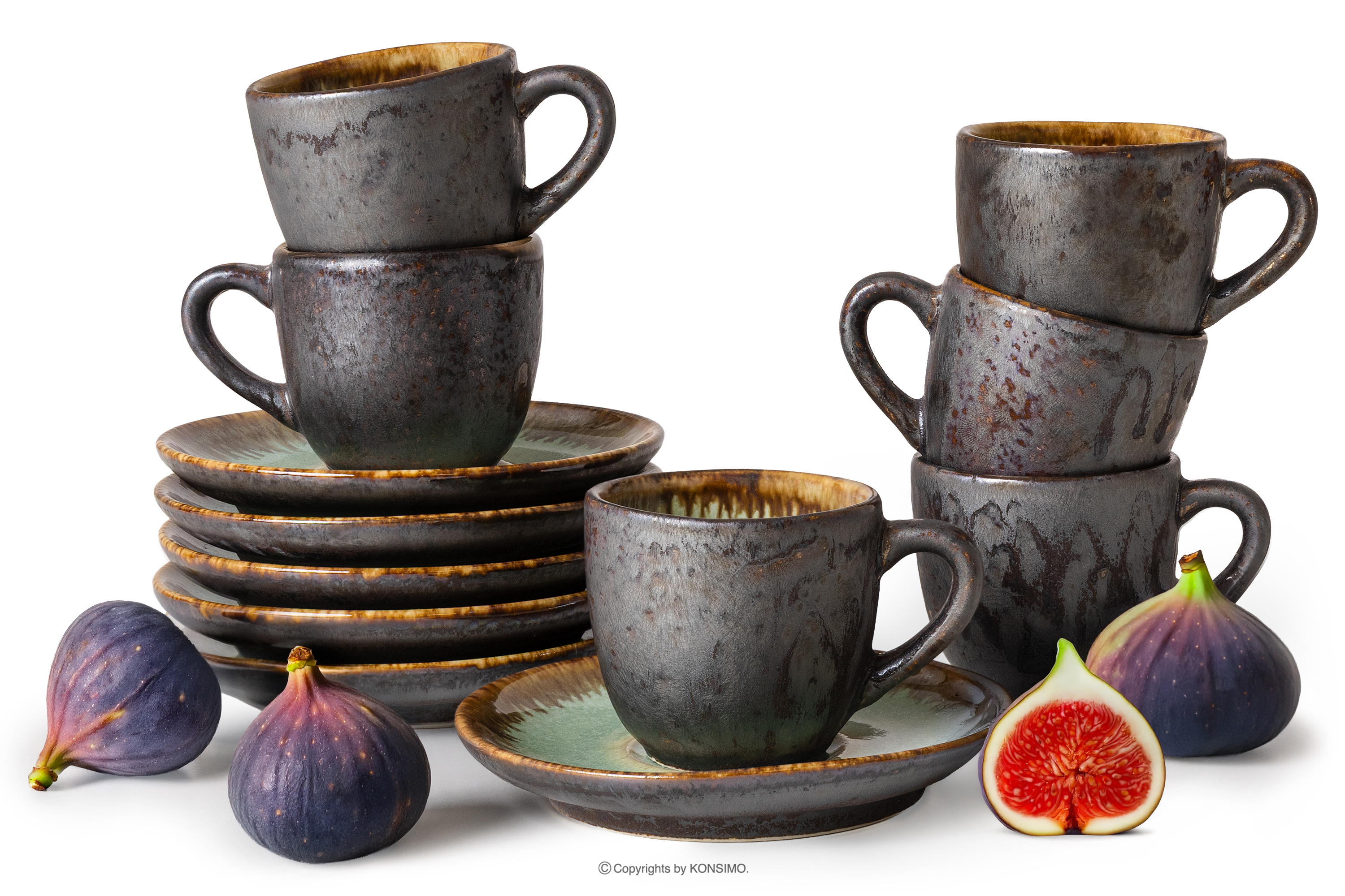 Filiżanka do espresso ze spodkiem z ceramiki ręcznie szkliwiony 6 szt. szałwiowy