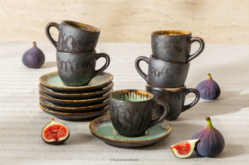 PRIMA Filiżanka do espresso ze spodkiem z ceramiki ręcznie szkliwiony 6 szt. szałwiowy szałwiowy - zdjęcie 1