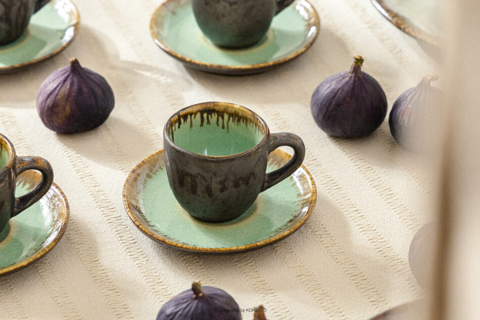 PRIMA Filiżanka do espresso ze spodkiem z ceramiki ręcznie szkliwiony 6 szt. szałwiowy szałwiowy - zdjęcie 9