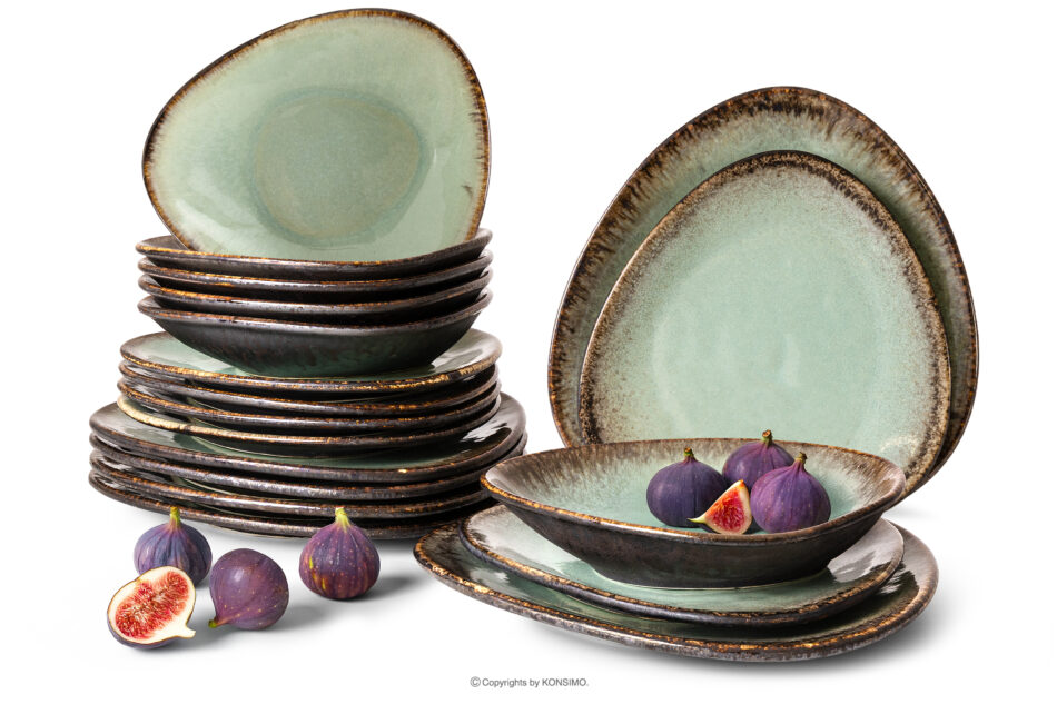 PRIMA Zestaw obiadowy ręcznie szkliwiony 6os. (18 el.) szałwiowy szałwiowy - zdjęcie 0