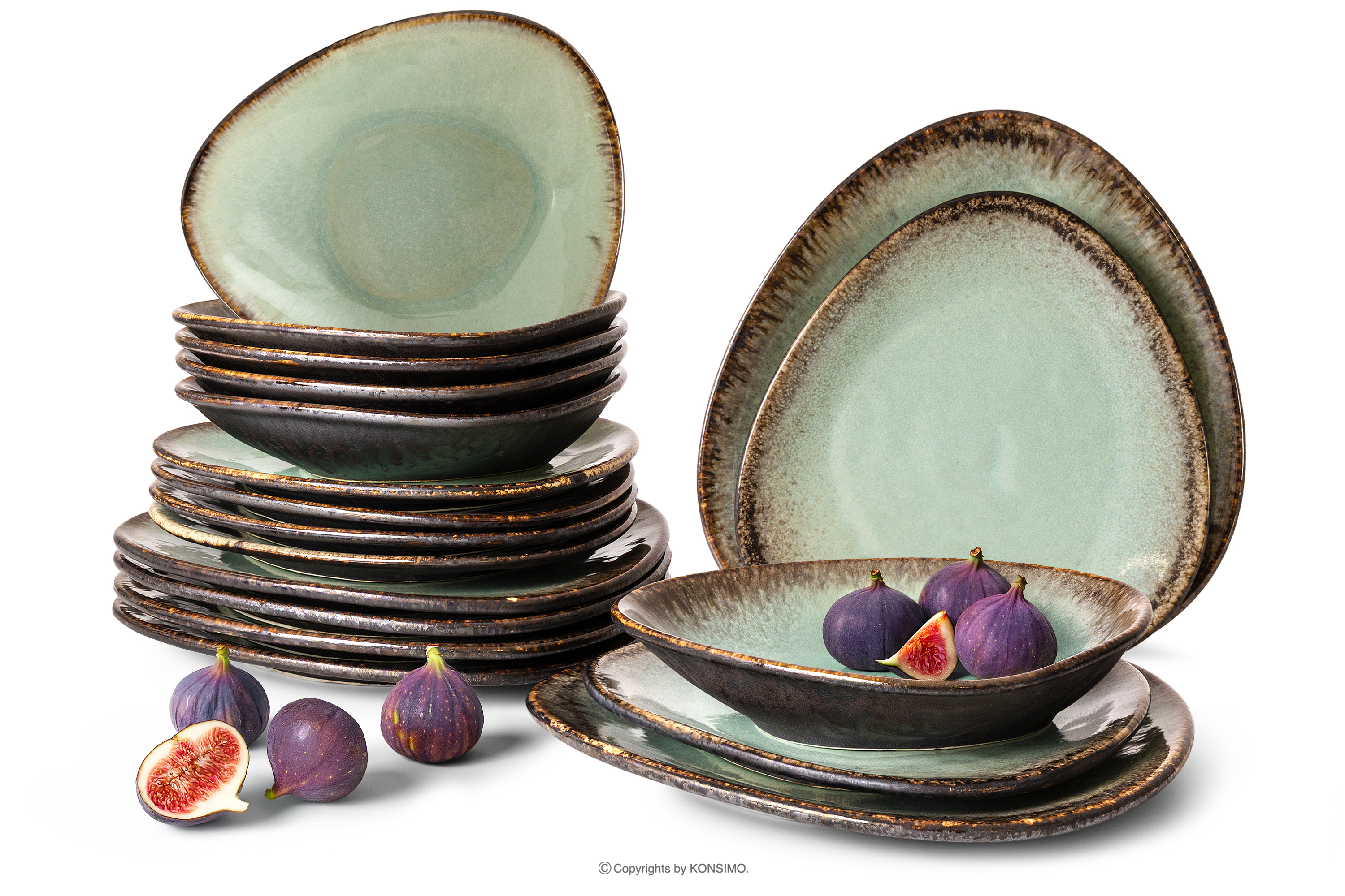 Zestaw obiadowy ręcznie szkliwiony 6os. (18 el.) szałwiowy