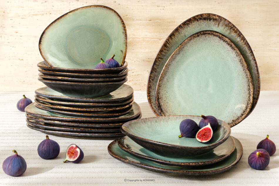 PRIMA Zestaw obiadowy ręcznie szkliwiony 6os. (18 el.) szałwiowy szałwiowy - zdjęcie 1