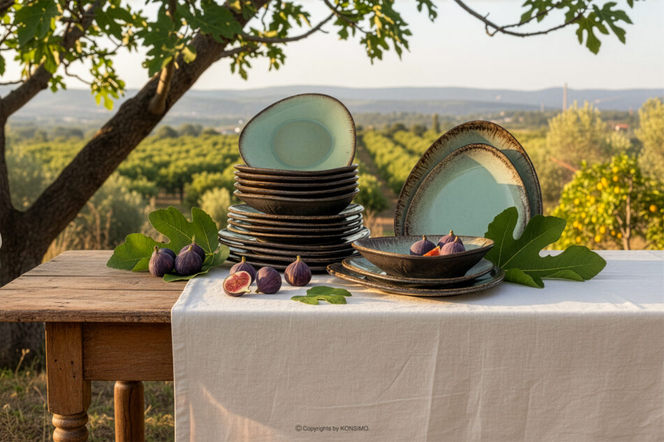 PRIMA Zestaw obiadowy ręcznie szkliwiony 6os. (18 el.) szałwiowy szałwiowy - zdjęcie 9