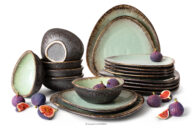 Zestaw obiadowy w stylu loft 6os. (18 el.) szałwiowy