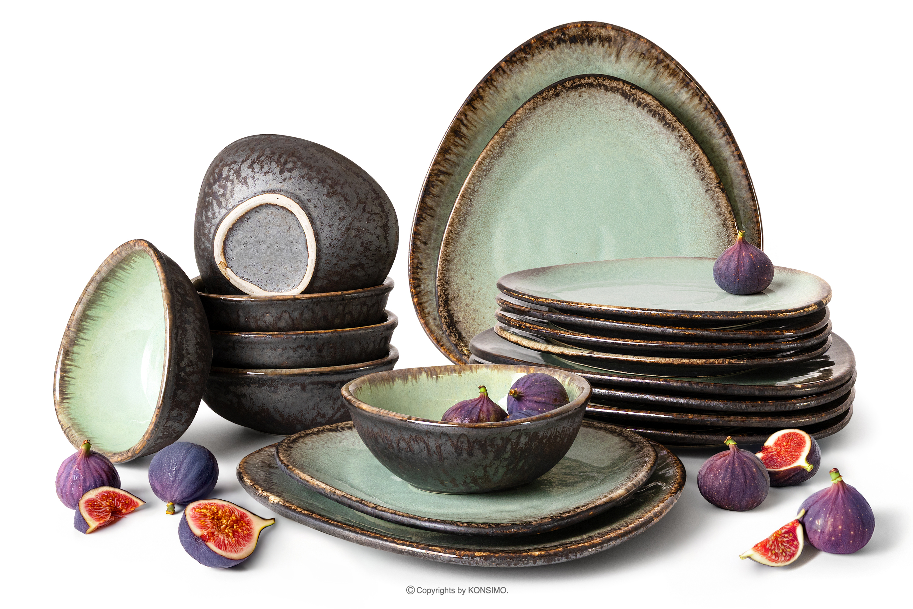 Zestaw obiadowy w stylu loft 6os. (18 el.) szałwiowy