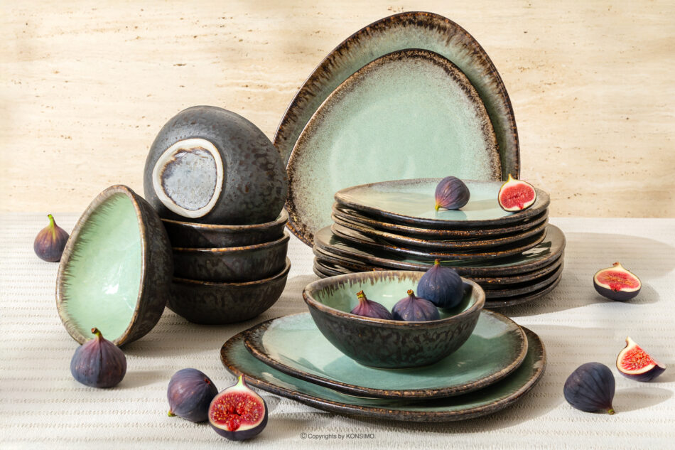 PRIMA Zestaw obiadowy w stylu loft 6os. (18 el.) szałwiowy szałwiowy - zdjęcie 1