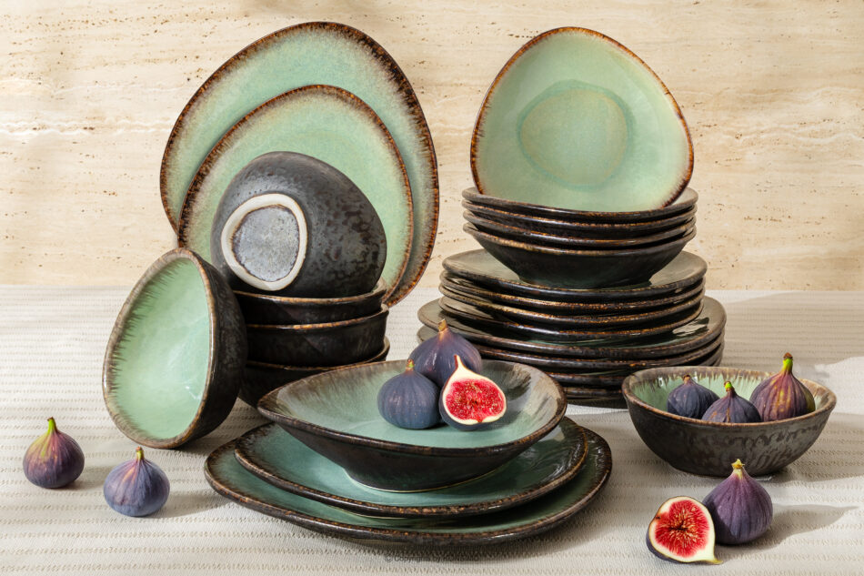 PRIMA Zestaw obiadowy z ceramiki ręcznie szkliwiony 6os. (24 el.) szałwiowy szałwiowy - zdjęcie 1