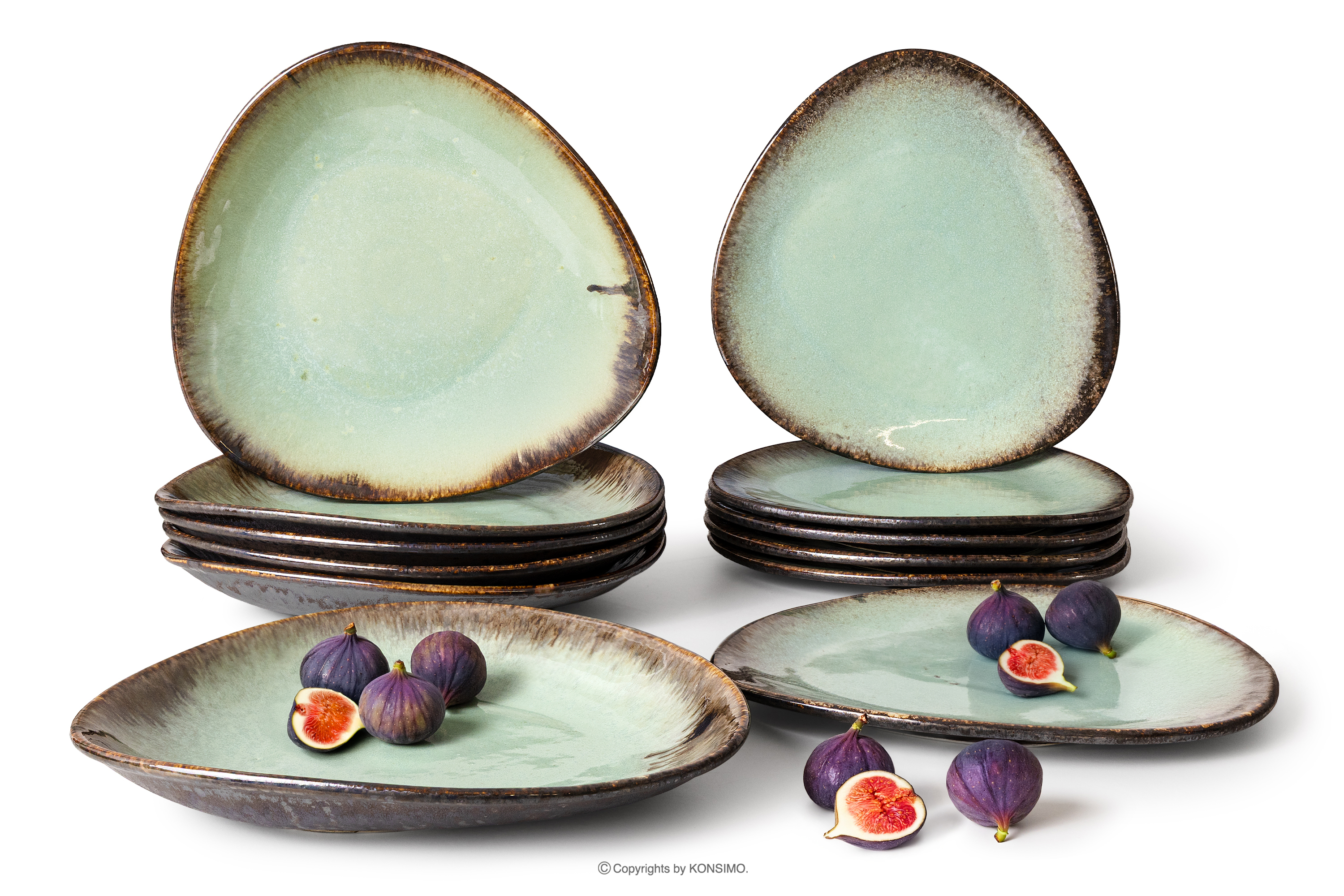 Zestaw obiadowy z ceramiki 6os. (12 el.) szałwiowy