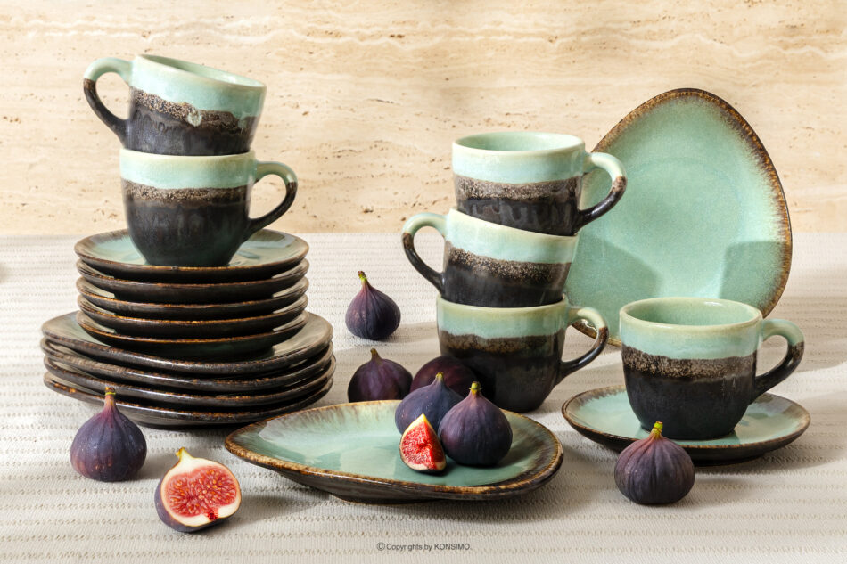 PRIMA Zestaw kawowy ręcznie szkliwiony 6 os. (18 el.) szałwiowy szałwiowy - zdjęcie 1