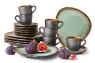 Zestaw kawowy espresso ręcznie szkliwiony 6 os. (18 el.) szałwiowy