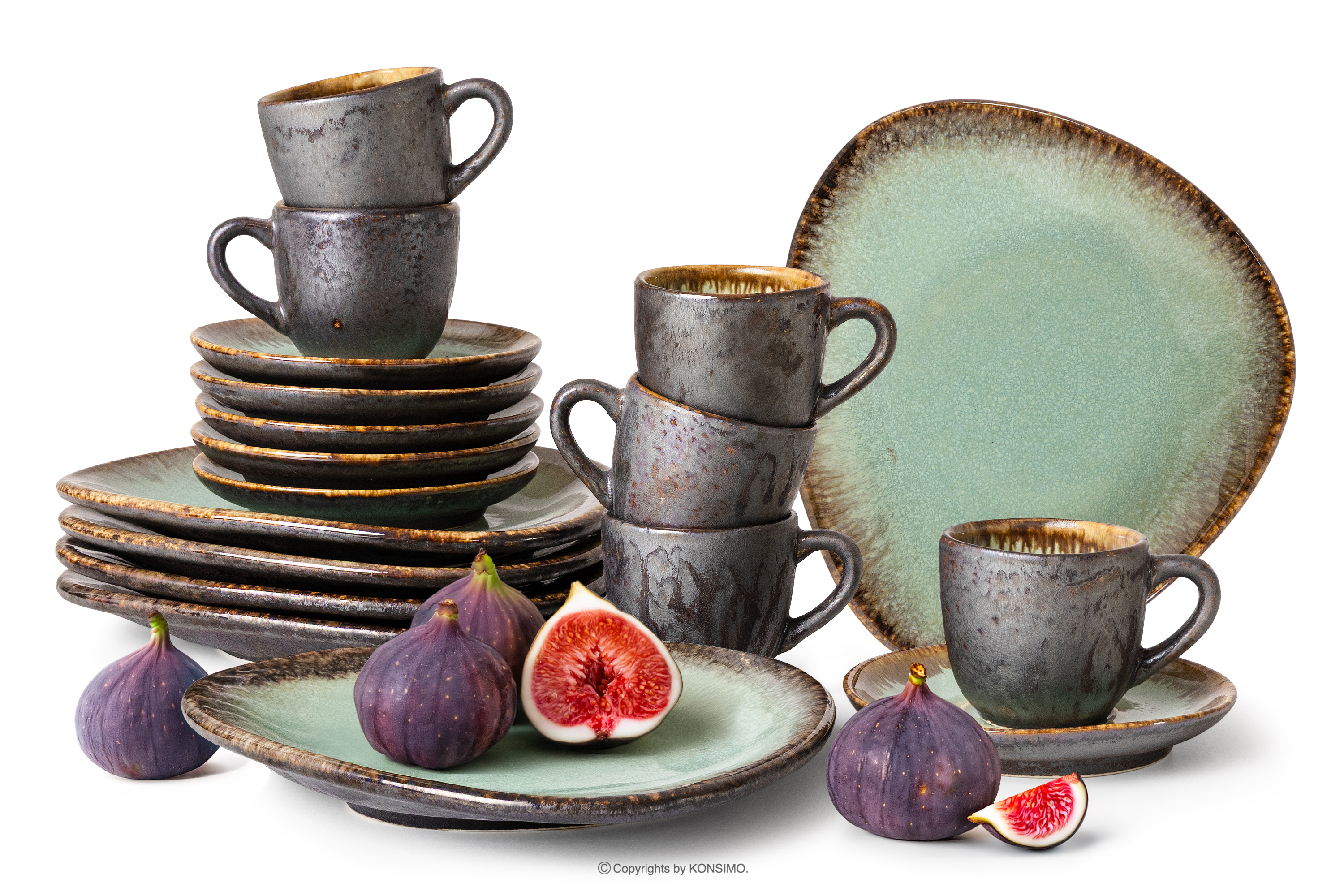 Zestaw kawowy espresso ręcznie szkliwiony 6 os. (18 el.) szałwiowy