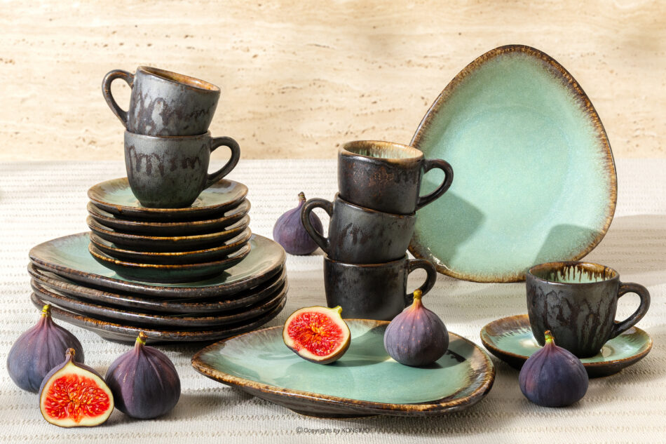 PRIMA Zestaw kawowy espresso ręcznie szkliwiony 6 os. (18 el.) szałwiowy szałwiowy - zdjęcie 1