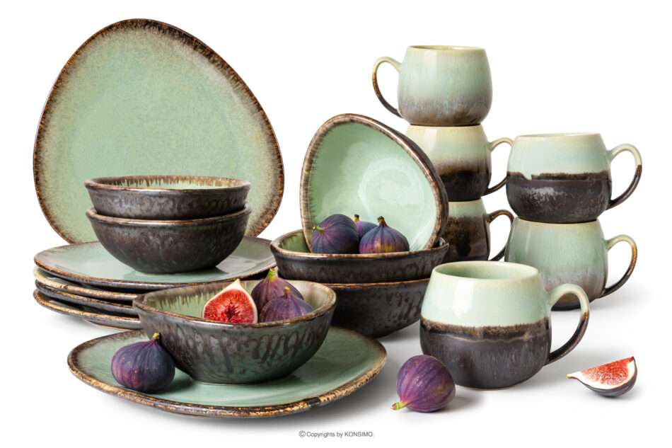 PRIMA Zestaw śniadaniowy ręcznie szkliwiony 6 os. (18 el.) szałwiowy szałwiowy - zdjęcie 0