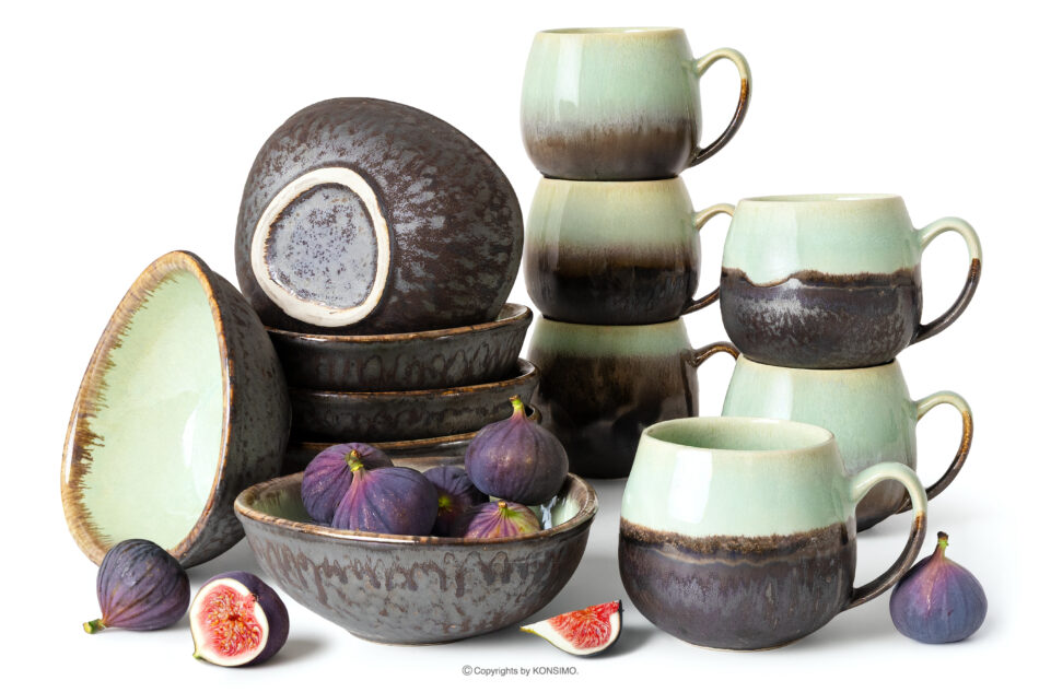 PRIMA Zestaw śniadaniowy loft ręcznie szkliwiony 6 os. (12 el.) szałwiowy szałwiowy - zdjęcie 0