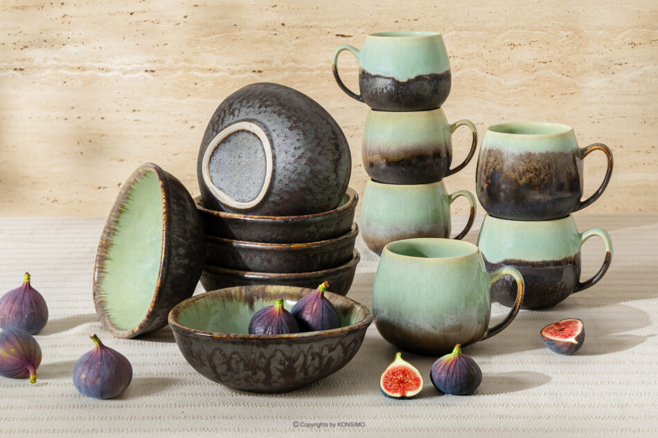 PRIMA Zestaw śniadaniowy loft ręcznie szkliwiony 6 os. (12 el.) szałwiowy szałwiowy - zdjęcie 1