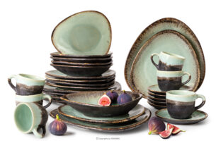 PRIMA, https://konsimo.pl/kolekcja/prima/ Zestaw obiadowo-kawowy ręcznie szkliwiony 6 os. (30 el.) szałwiowy szałwiowy - zdjęcie