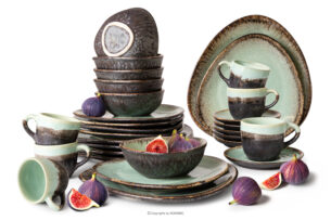 PRIMA, https://konsimo.pl/kolekcja/prima/ Zestaw obiadowo-kawowy z ceramiki ręcznie szkliwiony 6 os. (30 el.) szałwiowy szałwiowy - zdjęcie