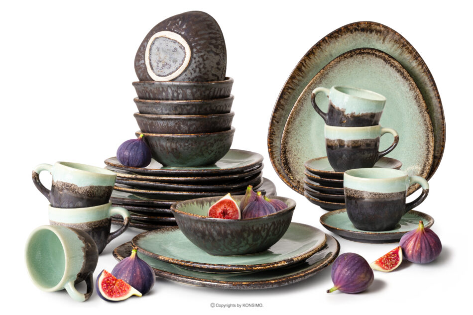 PRIMA Zestaw obiadowo-kawowy z ceramiki ręcznie szkliwiony 6 os. (30 el.) szałwiowy szałwiowy - zdjęcie 0