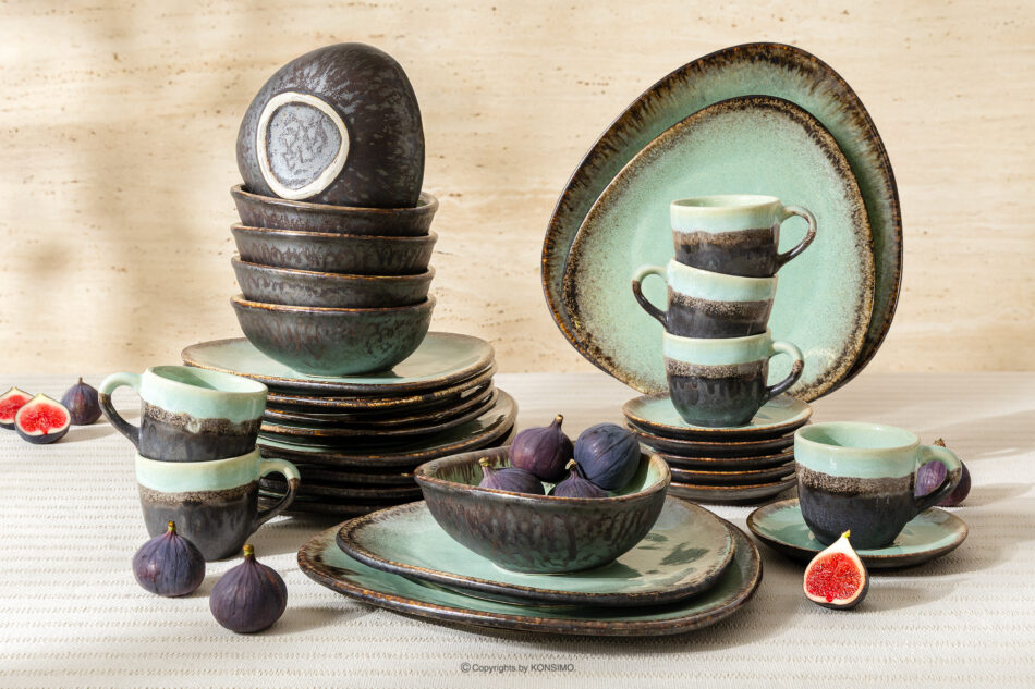 PRIMA Zestaw obiadowo-kawowy z ceramiki ręcznie szkliwiony 6 os. (30 el.) szałwiowy szałwiowy - zdjęcie 1