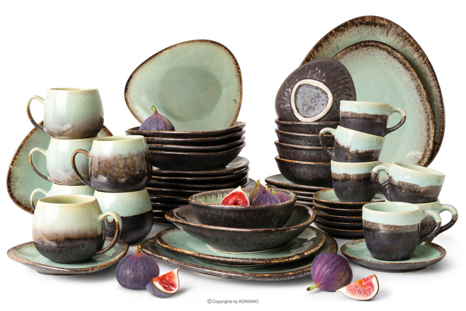 PRIMA Zestaw obiadowo-śniadaniowo-kawowy z ceramiki ręcznie szkliwiony 6 os. (48 el.) szałwiowy szałwiowy - zdjęcie 0