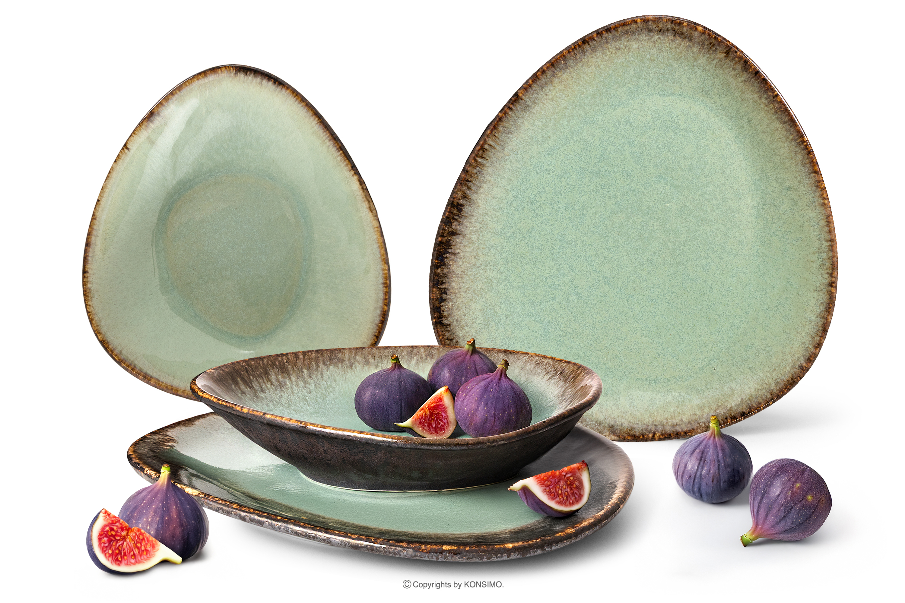 Zestaw obiadowy ręcznie szkliwiony dla 2 osób (4 el.) szałwiowy