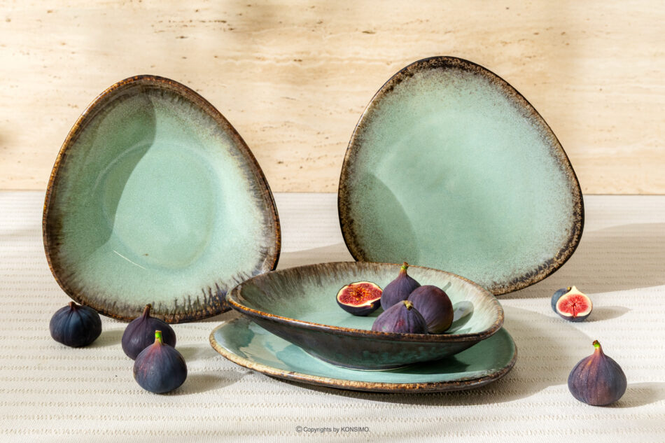 PRIMA Zestaw obiadowy ręcznie szkliwiony dla 2 osób (4 el.) szałwiowy szałwiowy - zdjęcie 1