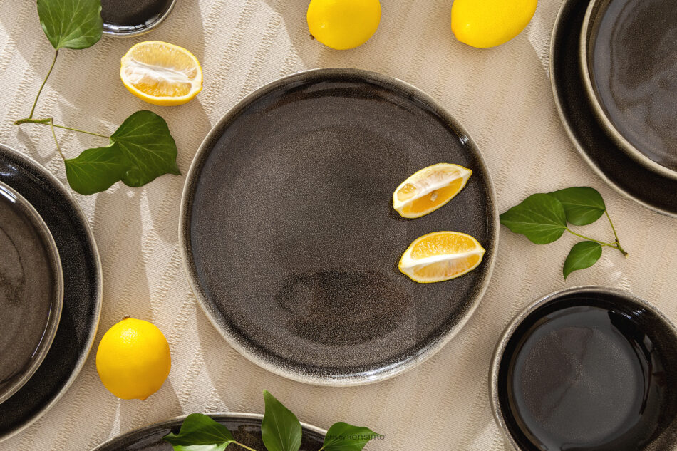 EDA Talerz obiadowy z ceramiki w stylu rustykalnym brązowy/szary/beżowy brązowy/szary/beżowy - zdjęcie 6