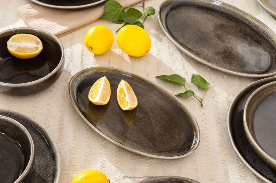 EDA Półmisek z ceramiki w stylu rustykalnym brązowy/szary/beżowy brązowy/szary/beżowy - zdjęcie 1