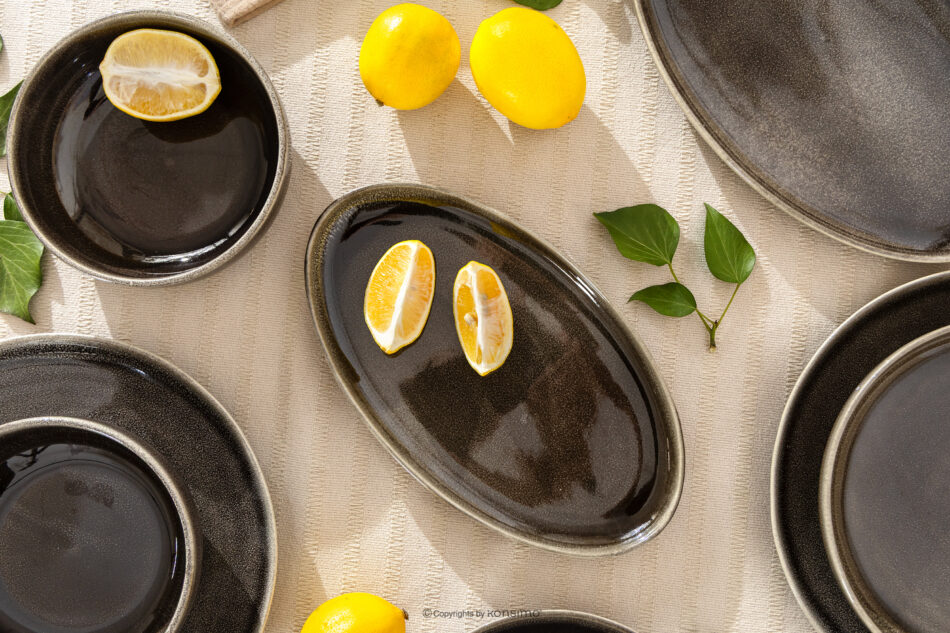 EDA Półmisek z ceramiki w stylu rustykalnym brązowy/szary/beżowy brązowy/szary/beżowy - zdjęcie 6