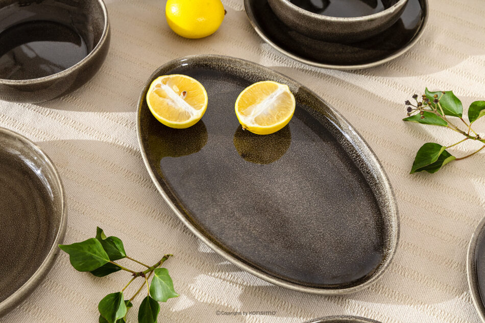 EDA Półmisek z ceramiki w stylu rustykalnym brązowy/szary/beżowy brązowy/szary/beżowy - zdjęcie 1