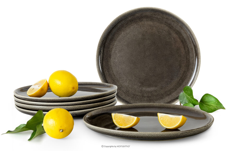 EDA Talerz obiadowy 6 szt. z ceramiki w stylu rustykalnym brązowy/szary/beżowy brązowy/szary/beżowy - zdjęcie 0