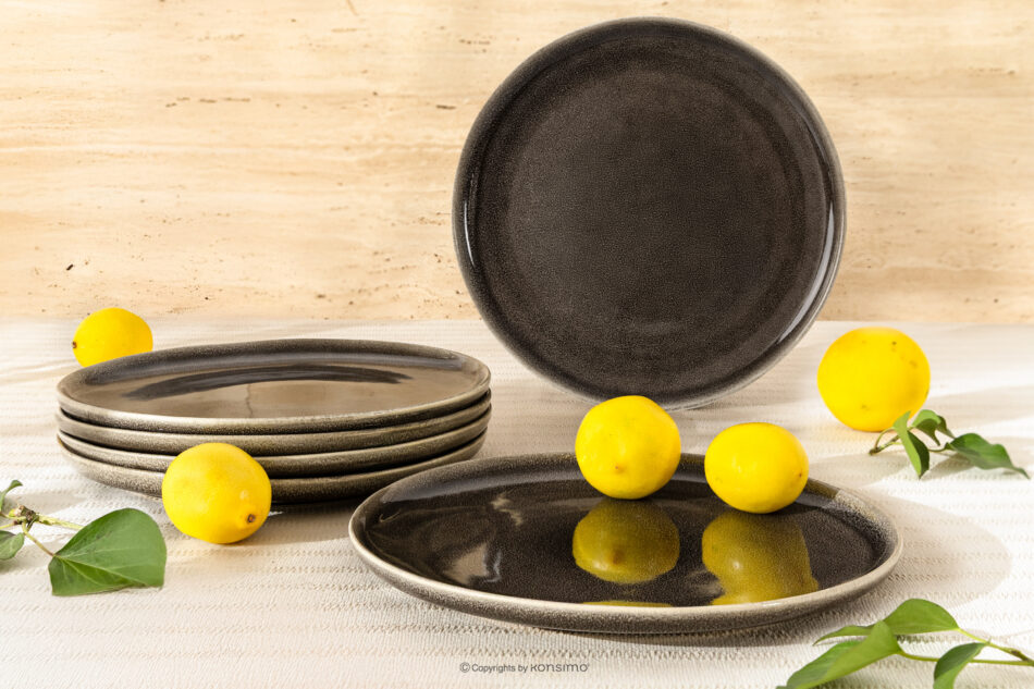 EDA Talerz obiadowy 6 szt. z ceramiki w stylu rustykalnym brązowy/szary/beżowy brązowy/szary/beżowy - zdjęcie 1