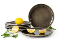 Talerz deserowy 6 szt. z ceramiki w stylu rustykalnym brązowy/szary/beżowy