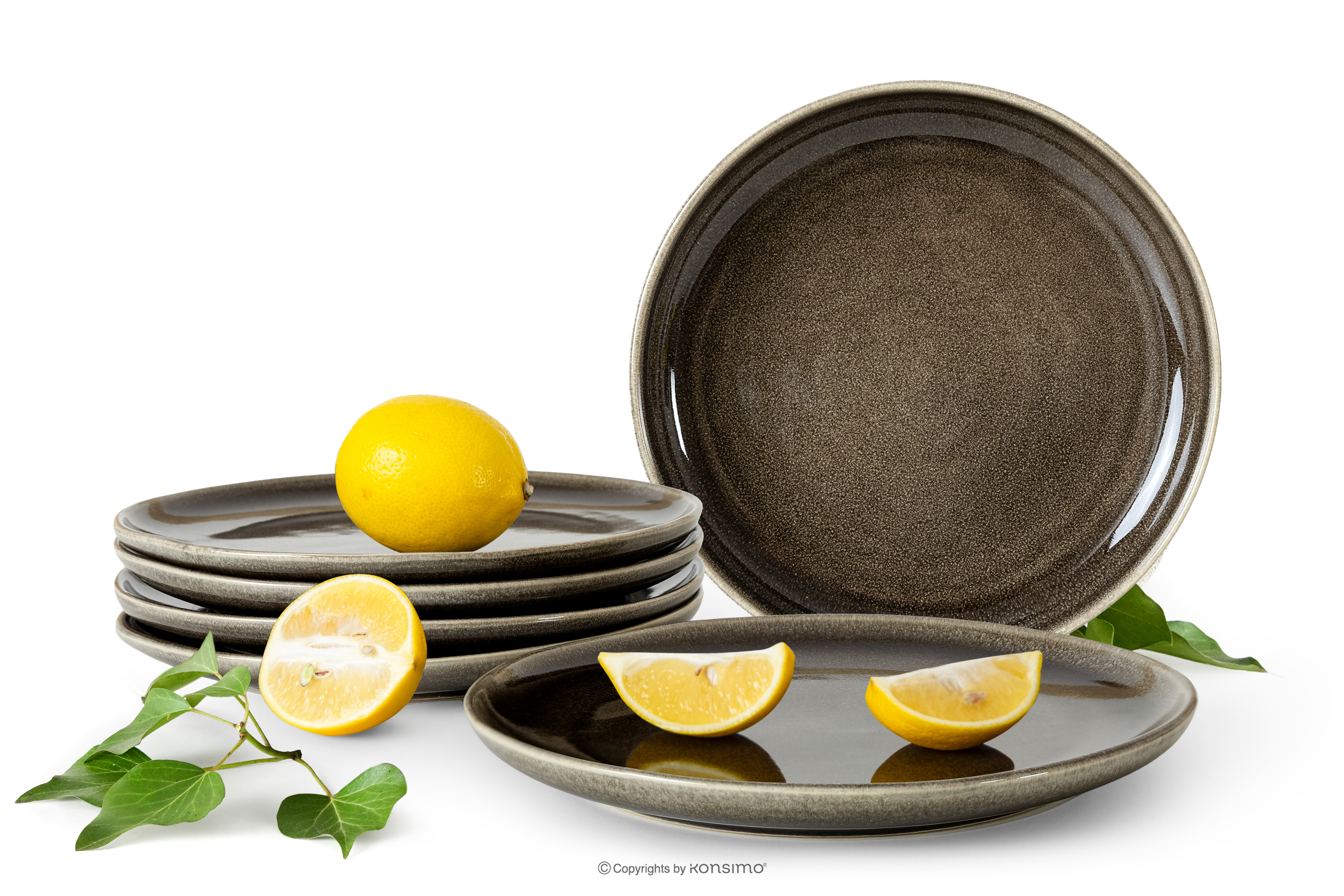 Talerz deserowy 6 szt. z ceramiki w stylu rustykalnym brązowy/szary/beżowy