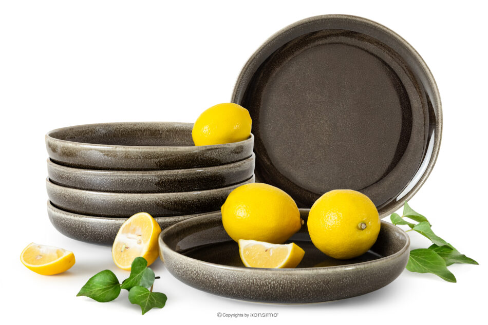 EDA Talerz głęboki 6 szt. z ceramiki w stylu rustykalnym brązowy/szary/beżowy brązowy/szary/beżowy - zdjęcie 0