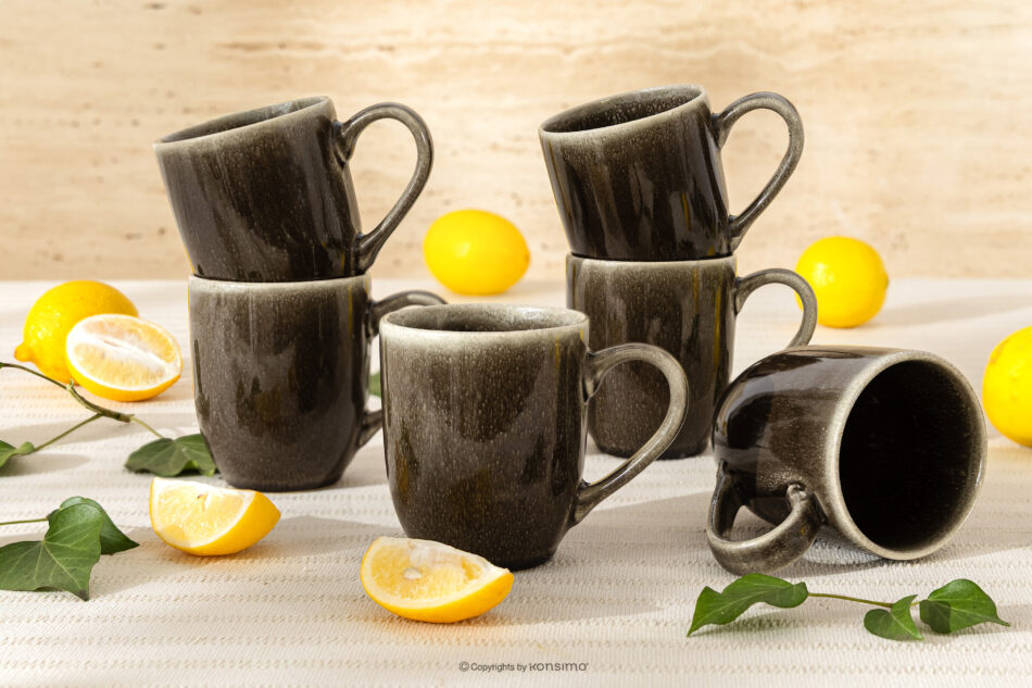 EDA Kubek 6 szt. z ceramiki w stylu rustykalnym brązowy/szary/beżowy brązowy/szary/beżowy - zdjęcie 1