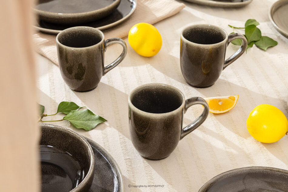 EDA Kubek 6 szt. z ceramiki w stylu rustykalnym brązowy/szary/beżowy brązowy/szary/beżowy - zdjęcie 6