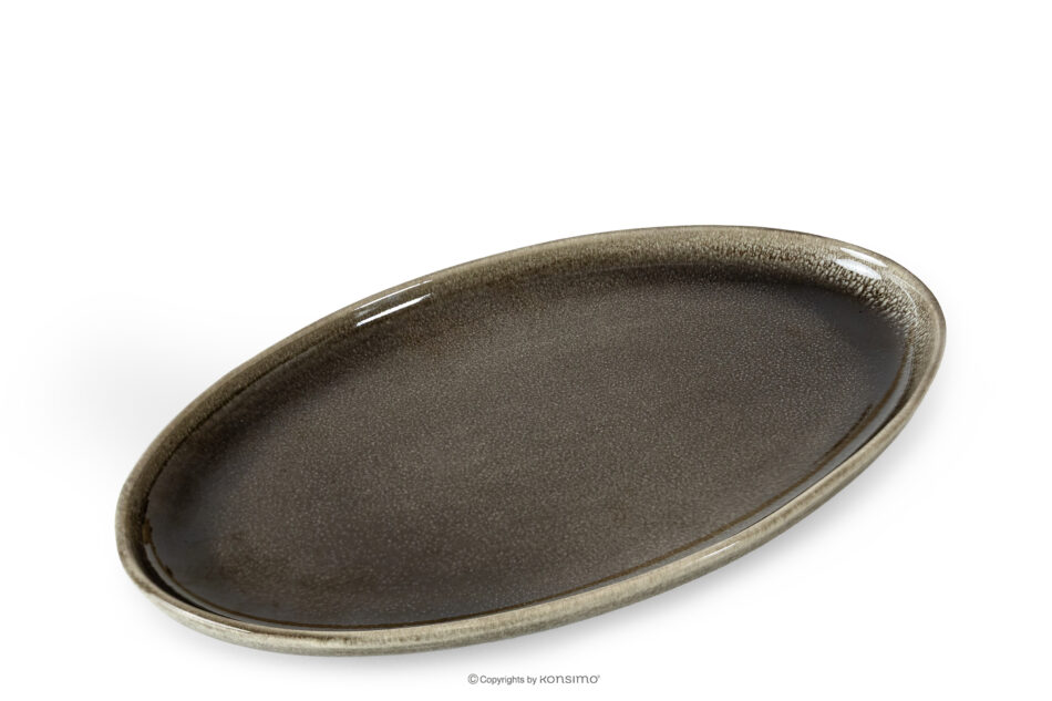 EDA Zestaw półmisków (2 szt.) z ceramiki w stylu rustykalnym brązowy/szary/beżowy brązowy/szary/beżowy - zdjęcie 2