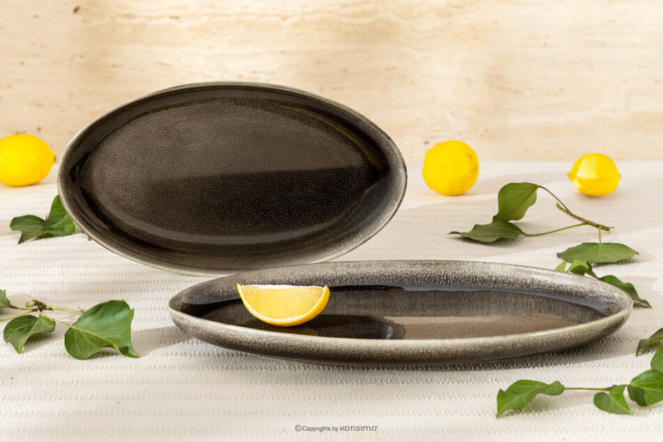 EDA Zestaw półmisków (2 szt.) z ceramiki w stylu rustykalnym brązowy/szary/beżowy brązowy/szary/beżowy - zdjęcie 1