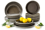 Zestaw obiadowy 6 os. (18 el.) z ceramiki w stylu rustykalnym brązowy/szary/beżowy